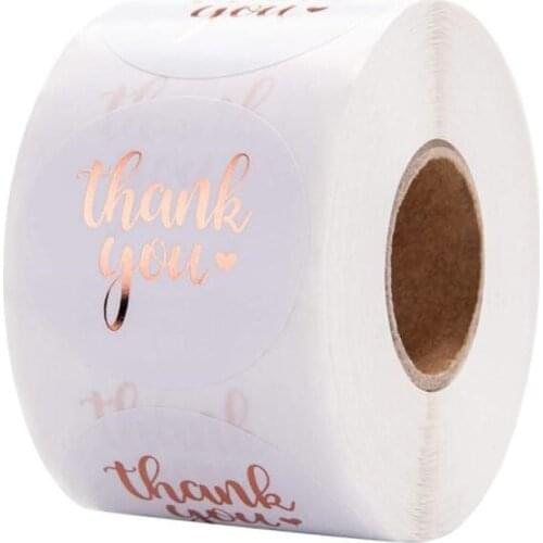500pcs Rose Gold Foil Fonts Thank You Stickers Roll for Jewelry Gift Bags Packaging for Sealing and Decoration Packing Decor