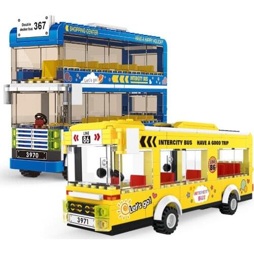 Childrens Car Blocks Toy Vehicle Series Building Blocks for Boy Girl Friend Educational Bricks Double-deck Bus Intercity Bus