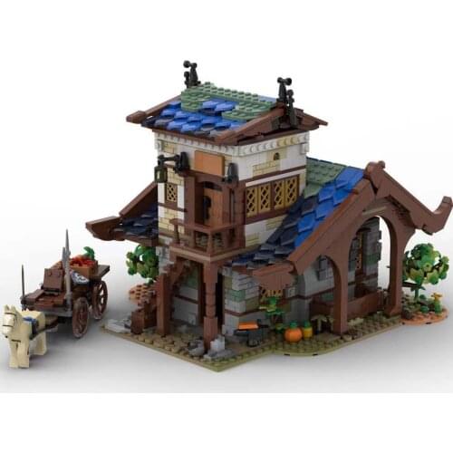 1681pcs MOC-77684 Medieval Barn Horse Windmill Town Market DIY Building Blocks Kit Bricks Toys for children Birthday Gift