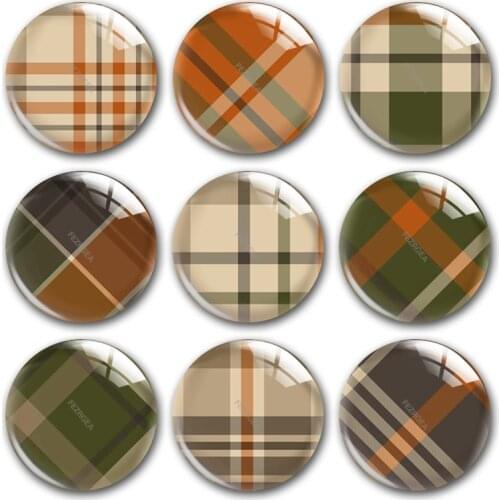 Handmade Buffalo Plaid Fall Halloween Patterns Round Photo Glass Cabochons Demo Flat Back DIY Jewelry Making Findings Accessory