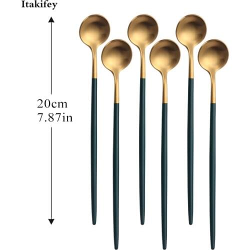 Stainless Steel Coffee Spoon Cute Dessert Dinner Soup Spoons Long Handle Stirring Teaspoon Cutlery Ice Cream Spoon set Tableware