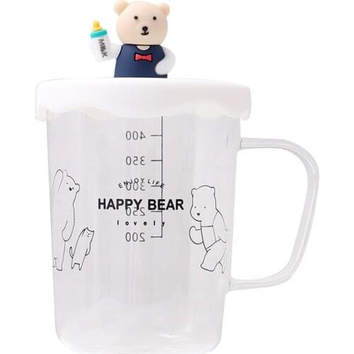450ml cute graduated glass silicone bear transparent high borosilicate glass with lid business office milk cup