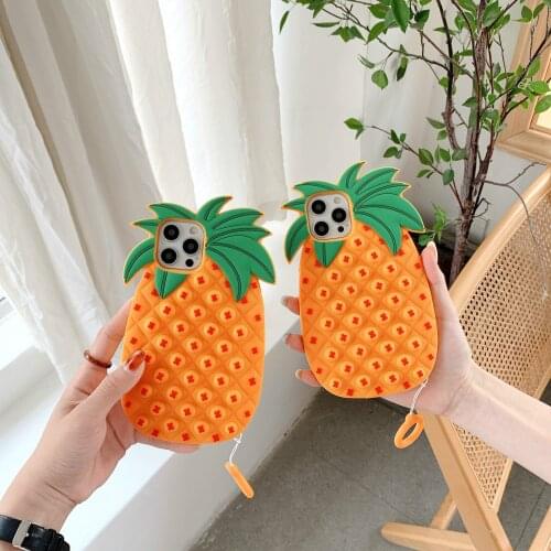3D Cute Pineapple Phone Case for iPhone 12mini 11 Pro Max X Xr Xs Max 6 6s 7 8 Plus Soft Silicone Cover Fashion Protective Cases