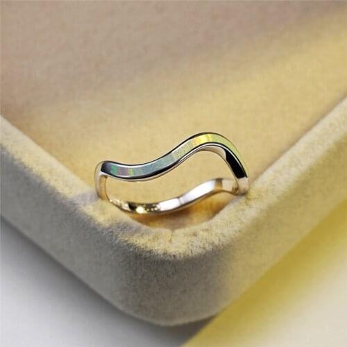 Minimalist Female Blue White Opal Ring Classic Rose Gold Silver Color Wedding Rings For Women Charm Bridal Wave Engagement Ring