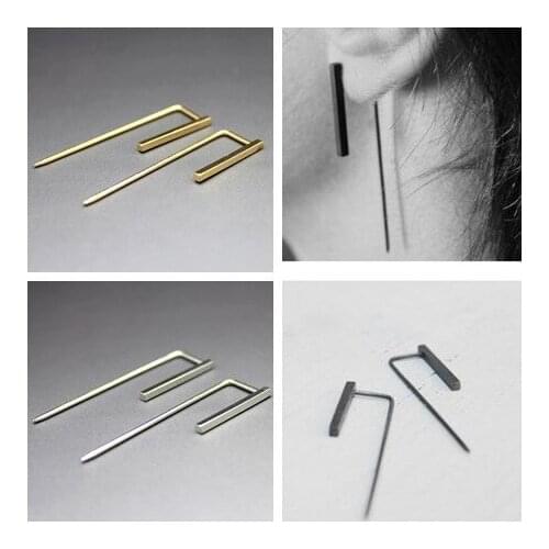 Fashion Simple korean Gold Silver Stud Earrings For Men Women T-Type Punk Rock Metal Minimalist Female Jewelry Party Gifts