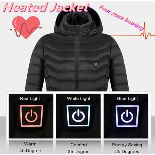 Men Heated Jackets Outdoor Coat USB Electric Battery Long Sleeves Heating Hooded Jackets Warm Winter Thermal Clothing
