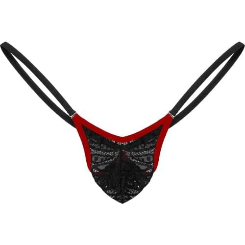 Mens Panties Sexy Lingerie See-through Lace Bulge Pouch Thongs Underpants Low Waist Open Butt G-string Sissy T-back Underwear