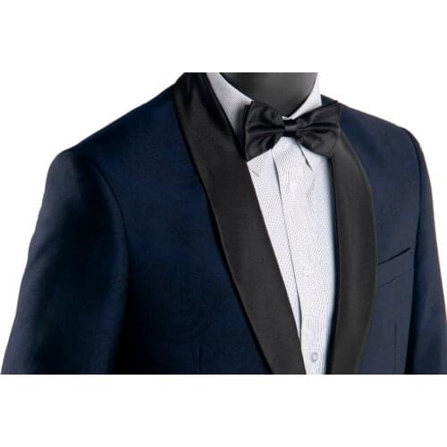 Costume Homme Mariage Luxe Jacquard Wedding Suits For Men Custom Made Patterned Navy Blue Man Wedding Tuxedos Black Shawl Lapel