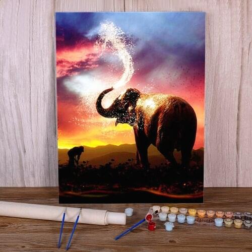 Landscape Elephant Animal Coloring By Numbers Painting Package Oil Paints 50*70 Canvas Painting Loft Wall Picture Handiwork