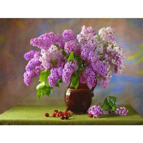 Lilac Flower DIY Cross Stitch Embroidery 11CT Kits Needlework Craft Set Cotton Thread Printed Canvas Home Decoration Design