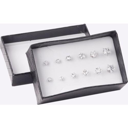 6 Pairs/Box Star Earrings Set Cubic Zirconia 316L Stainless Steel Gold Silver Color Fashion Wedding Jewelry Accessories