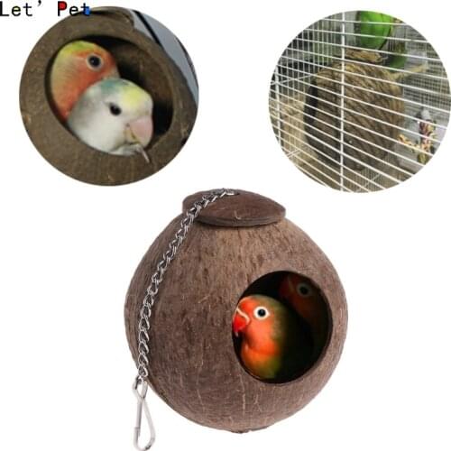Natural Coconut Shell Bird Nest House Hut Cage Feeder Toy For Pet Parrot Budgie Parakeet Cockatiel Conure