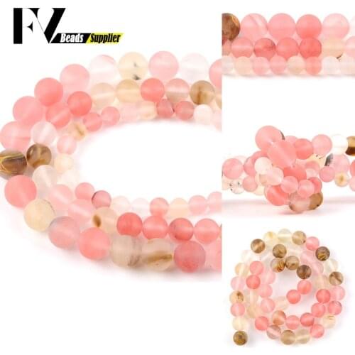 Natural Matte Dull Polished Watermelon Quartzs Crystals Stone Beads For Jewelry Making Diy Bracelet Necklace 4 6 8 10 12mm 15