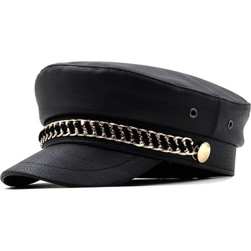 New Trend Winter Hats For Women French Style Pu Bakers Boy Hat New Cool Women Baseball Cap Black Visor Hat Gorras Casquette