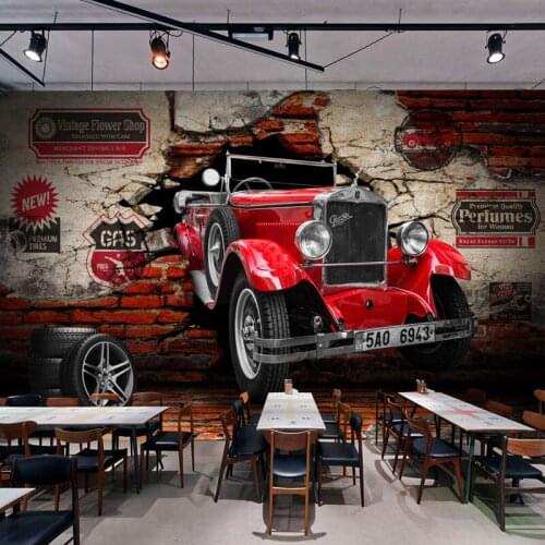 Old car wallpaper, old car wallpaper, industrial style custom seamless mural 3D extended space background wall