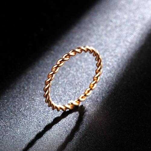 MANGOPIE1.5mm Thin Rose Gold Color Twist Rope Stacking Wedding Rings Stainless Steel Ring foe Men and Women