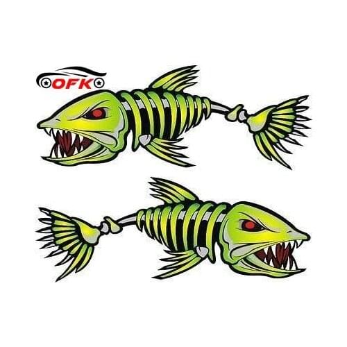 OFK 2X Fish Bones Skeleton Car Sticker Sunscreen Personalized Decal Motorcycle Auto Accessories Decoration PVC, 12cm*12cm
