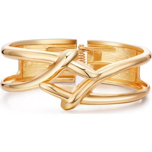 ORNAPEADIA New Womens Jewelry Minimalist Glossy Bracelets Cross-hollow Gold-plated Bracelet Alloy Bracelet Customization