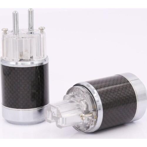 Pair Carbon Fiber Rhodium Plated EU Schuko Power Plug Male Female Power Connector hifi