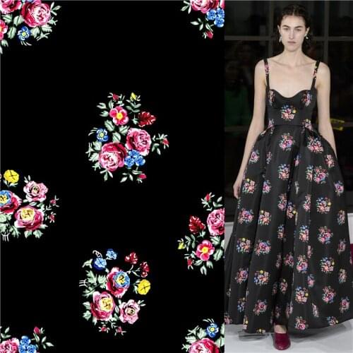 Polyester dress fabric customization Rose flower series stretch digital printing sewing handmade materials 121