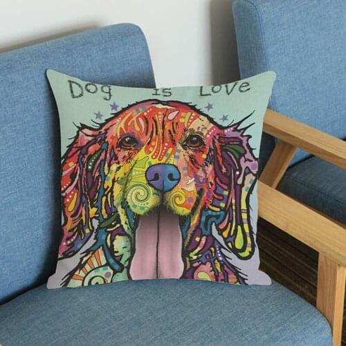 Pop Art Style Dogs Puppy Pattern Linen Animal Colorful Print Pillow Case Home Sofa Car Decoration Cushion Cover