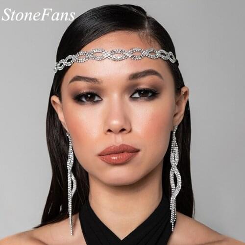 Stonefans New Shiny Rhinestone Headbands for Hair Woman Elastic Hair Band Accessories Crystal Headpiece Head Chain Bride Jewelry