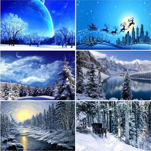 AZQSD Unframe DIY Oil Painting By Numbers Winter Landscape Home Decor Acrylic Paint Coloring By Numbers Tree Handpainted Gift