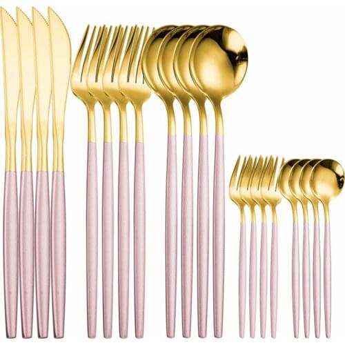 Pink Gold Tableware Eco-Friendly Cutlery Set Reusable Cutlery Luxury Dinnerware Set Kitchen Utensils Combination Flatware Set