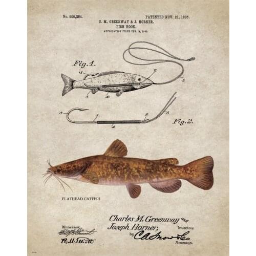 Vintage Fishing Art print Silk poster Home Wall Decor