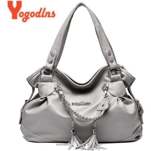 Yogodlns Women Large Bags PU Leather Casual Tassel Bags Female Designer Bag Big Size Shoulder Bag High Quality