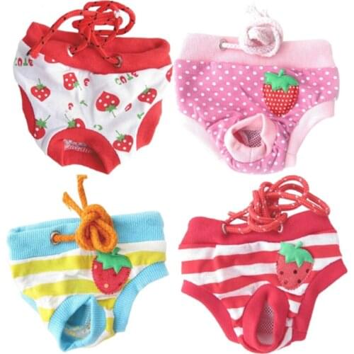 1Pc Cute Strawberry Print Sanitary Diaper Physiological Shorts Panties for Small Medium Dog Washable Female Underwear