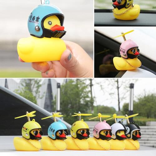 Car Ornaments Cute Little Yellow Duck With Helmet Propeller Windbreaker Duck Squeeze Sound Internal Decoration Child Kid Gift