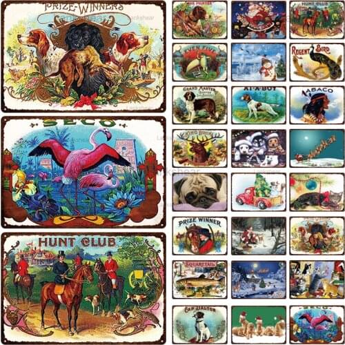 Vintage Merry Christmas Metal Sign Santa Claus Animals Cat Dog Snow Scene Tin Sign Home Decor Bar Club Party Christmas 3Ch-3