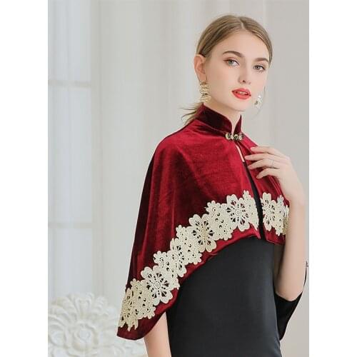 Women Fashion Purple Boroque Velvet Boleros with Lace Embroidery Elegant Black Party Jacket Flapper Party Cover up Poncho