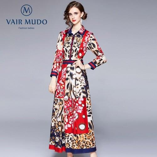 2021 Spring Autumn Ned Trend Dress Women Chiffon Color Matching Printing Elegant Fashion Female Dress Y-209