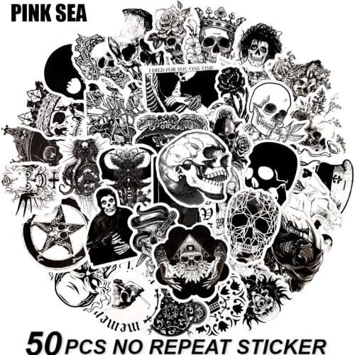 10/30/50Pcs/Set Black White Series Horror Skeleton Skull Stickers For Fridge Motorcycle Skateboards Laptop Luggage Toy Guitar