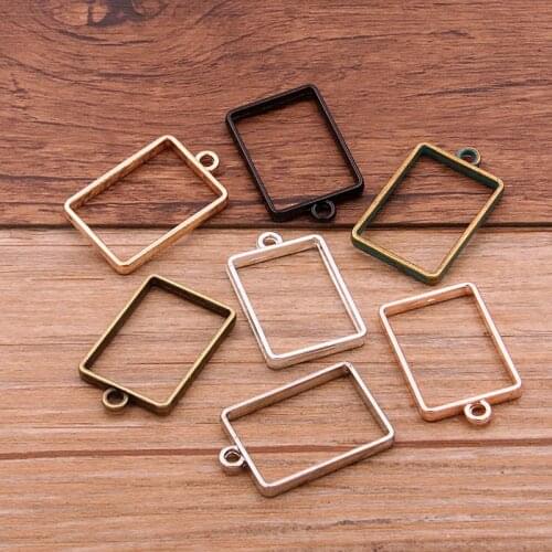 10pcs 21*34mm Three Color Alloy Jewelry Accessories Rectangular Charm Hollow Glue Blank Pendant Tray Bezel 12D49