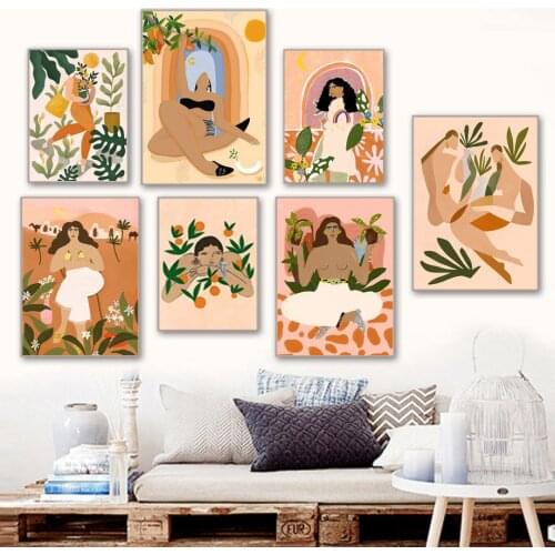 Abstract Woman Monstera Scandinavian Wall Art Canvas Painting Nordic Posters And Prints Wall Pictures For Living Room Boho Decor