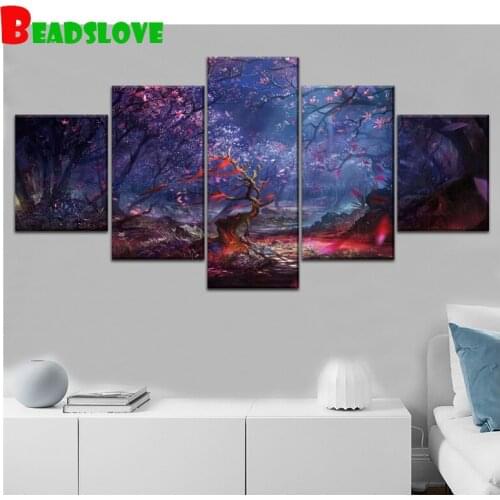Fantasy Forest,square round Diamond Embroidery,5 pcs Diamond Painting Cross Stitch,Puzzle Mosaic diamond unfinished home decor