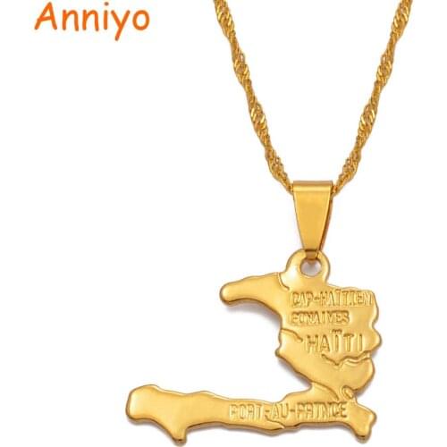 Anniyo Haiti Map Necklace Pendants for Women Girls,Gold Color Ayiti Jewelry Gifts Map of Haiti #003910