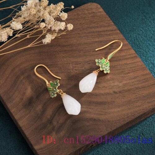 White Jade Flower Earrings Gemstone Chalcedony Jewelry Amulet Zircon Women Fashion Crystal Charm 925 Silver Natural Gifts