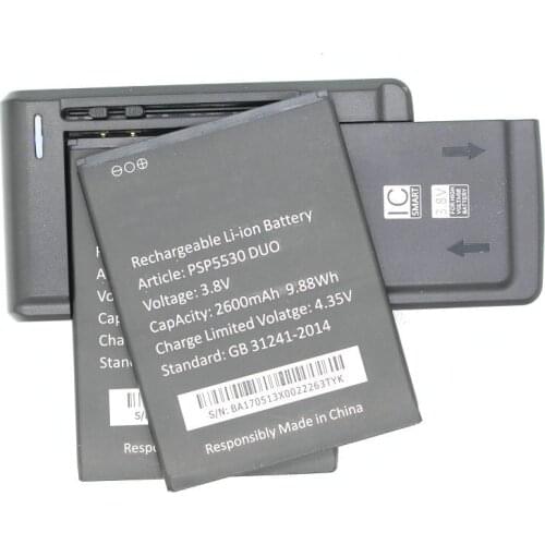 Ciszean 2x Replacement Battery For Prestigio PSP 5530 DUO PSP5530 DUO 2600mAh 3.8VDC Mobile Phone Battery + Universal Charger