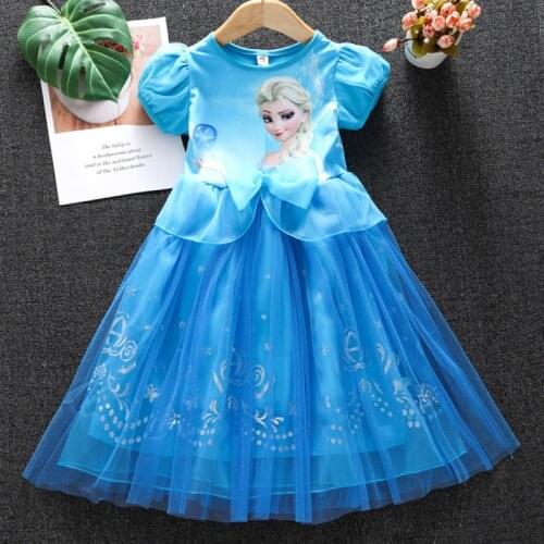 Disney Princess Baby Girl Cosplay Costume Dress Frozen Elsa Anna Cotton Mesh Dress Fashion Tutu Dress Childrens Clothing Girl