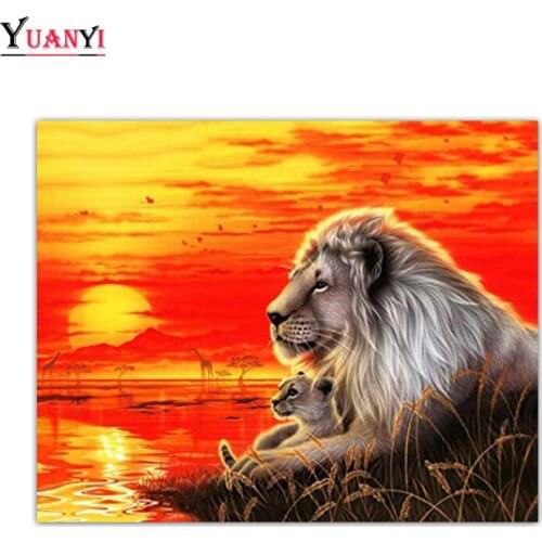 DIY 5D Diamond Painting Animal Lion Full Square Diamond Embroidery Cross Stitch Landscape Full Round Diamond Mosaic Home Decor