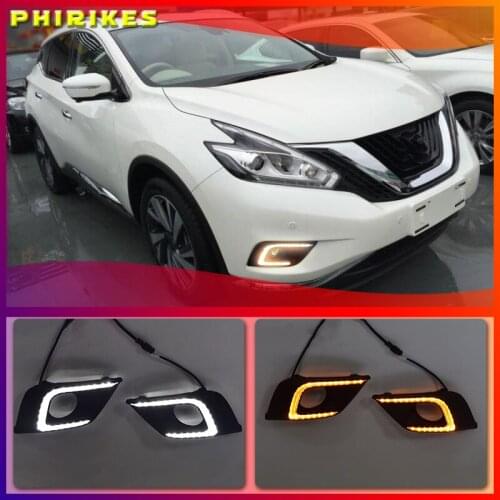 1Pair 12V LED Car DRL Daytime Running Light with yellow turning signal lamp Fog light For Nissan Murano 2015 2016