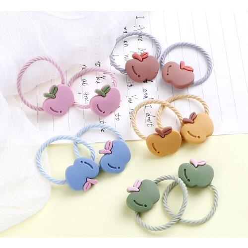 2PCS New Cute Cartoon Apple Princess Elastic Hairband Hair Accessories Children Rope Girl Fruit 3cm Baby Sweet Headdress For Kid