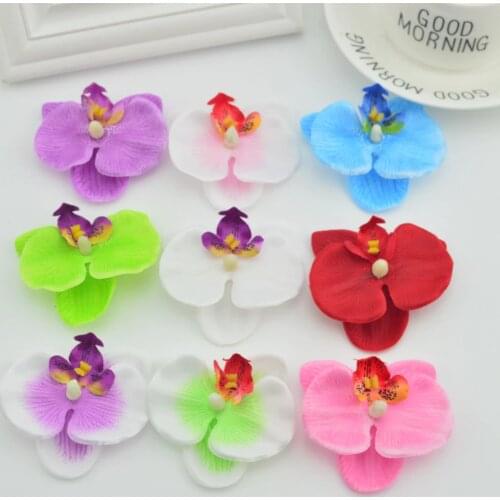 100pcs orchid artificial flowers for Wedding Home Decoration DIY simulation Butterfly Orchid Silk Phalaenopsis Fake Flowers head