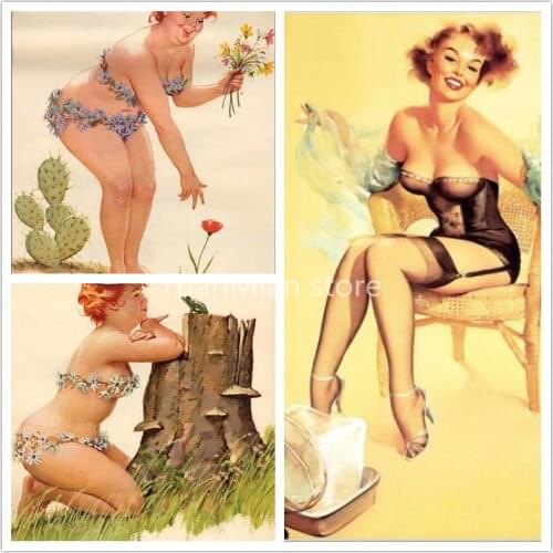 New World War II Sexy Pin up Girl Diamond Painting Vintege Poster Style 5D Embroidery Mosaic Home Room Wall Decor Art