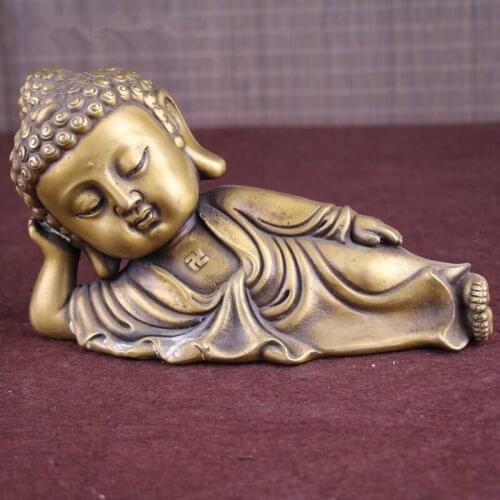 Chinese copper handicrafts fengshui lying buddha statue vintage family decoration metal handicraft