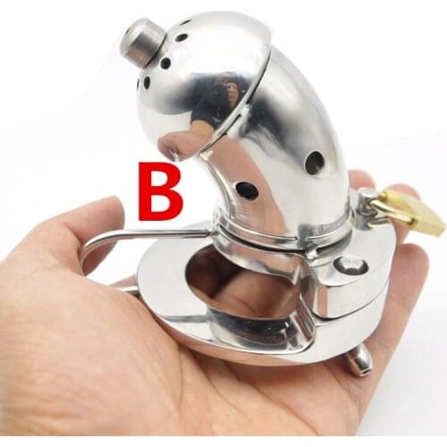 Chastity Cage Stainless Steel Cock Cage Ring Metal Lock Bending Open Type Urethral Sounds Male Sex Product for Men G215